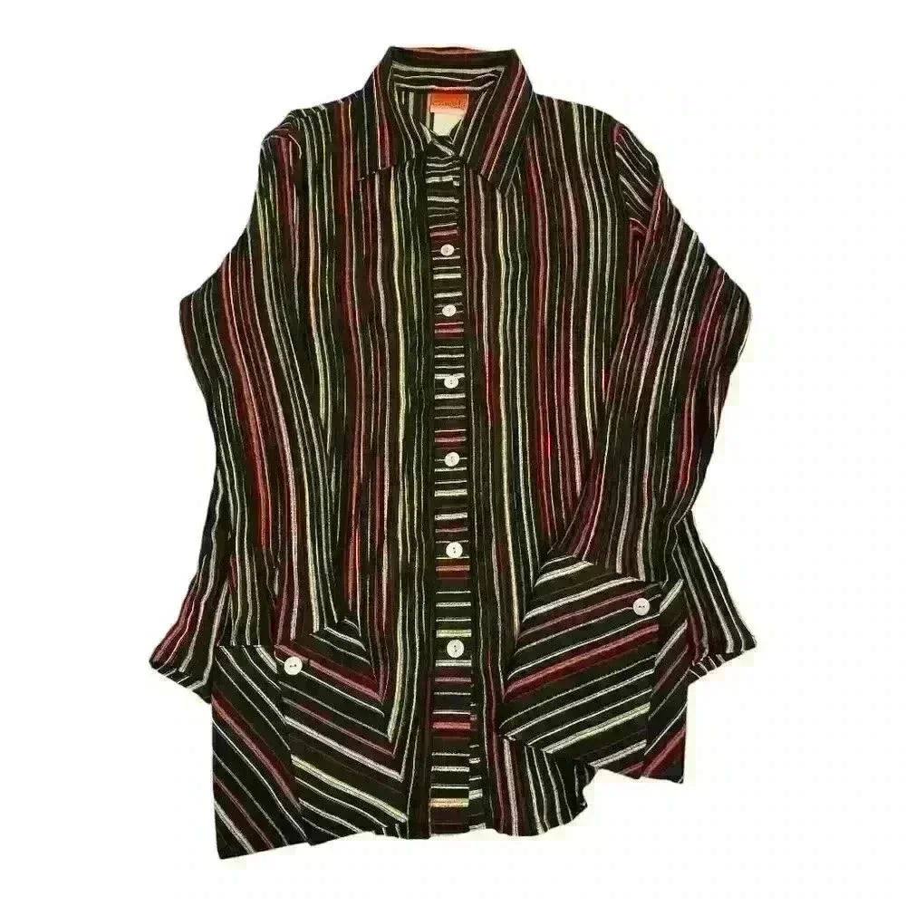 Candela Vintage Multicolor Striped Button-Up Shirt Unisex Size M - Picture 3 of 7
